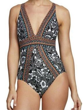 NEW $172 MIRACLESUIT DELTA DAWN SOJOURN FLORAL ONE PIECE SWIMSUIT SZ 12 NWT SWIM